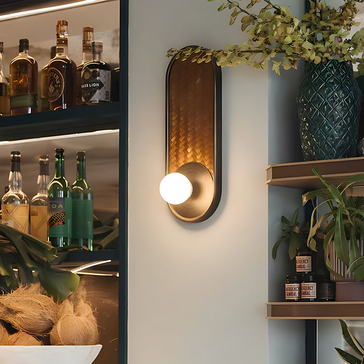 Oval Solid Wood Glass Wall Lamp