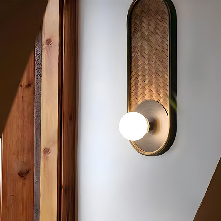 Oval Solid Wood Glass Wall Lamp