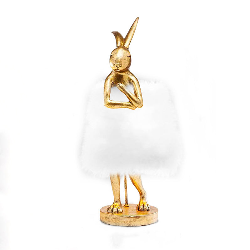 Rabbit Metal Feather Round Table Lamp