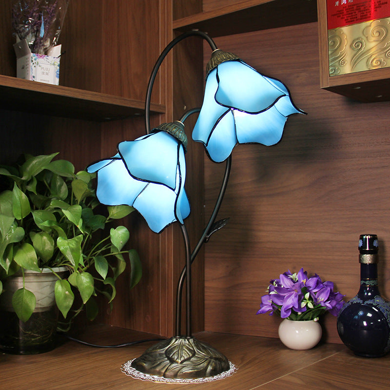 Lotus Glass Resin Bedroom 2-Light Table Lamp