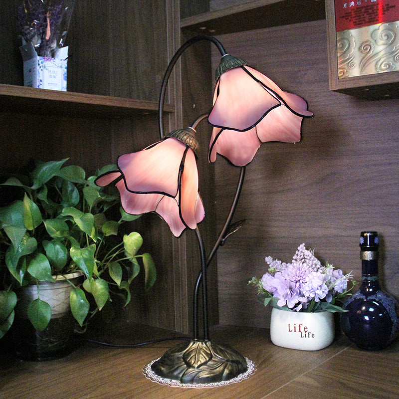 Lotus Glass Resin Bedroom 2-Light Table Lamp