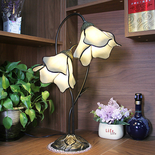 Lotus Glass Resin Bedroom 2-Light Table Lamp
