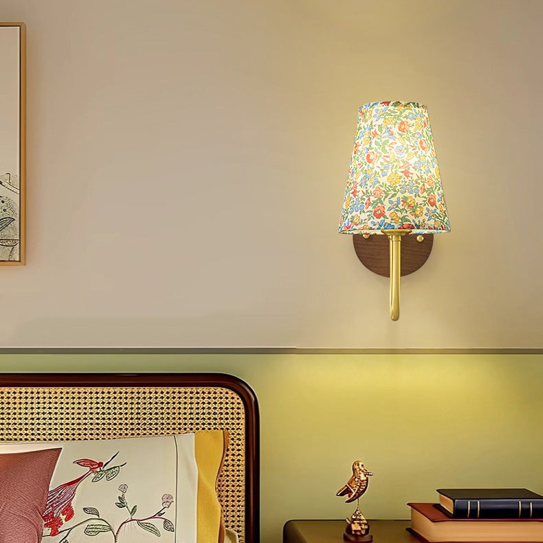 Copper Solid Wood Fabric Wall Lamp