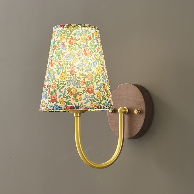 Copper Solid Wood Fabric Wall Lamp