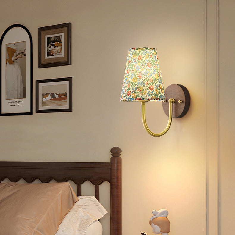 Copper Solid Wood Fabric Wall Lamp