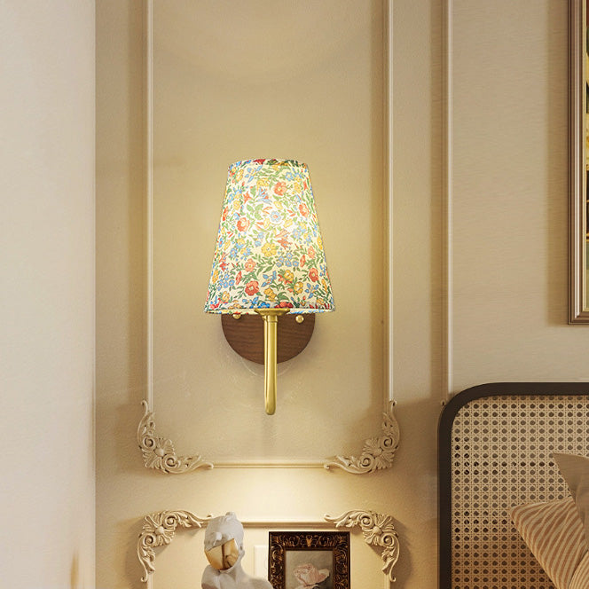 Copper Solid Wood Fabric Wall Lamp