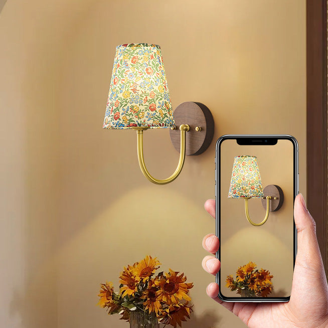 Copper Solid Wood Fabric Wall Lamp