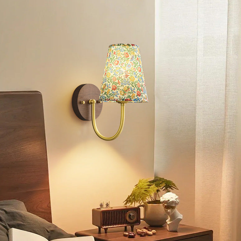 Copper Solid Wood Fabric Wall Lamp