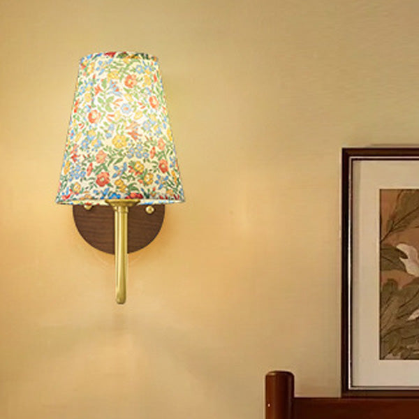 Copper Solid Wood Fabric Wall Lamp