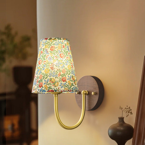 Copper Solid Wood Fabric Wall Lamp
