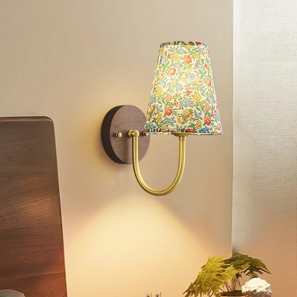 Copper Solid Wood Fabric Wall Lamp