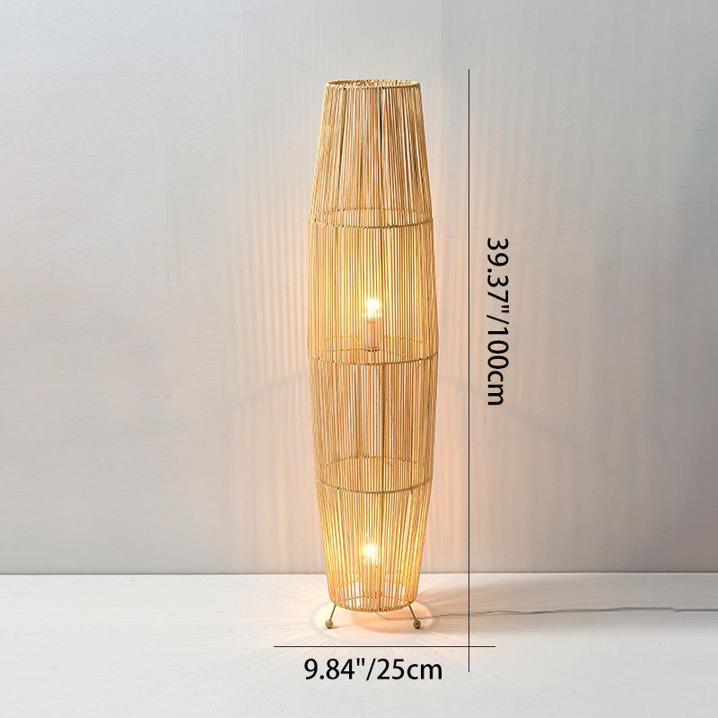 Openwork Rattan Weaving Column 2-Light Floor Lamp