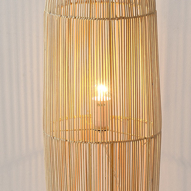 Openwork Rattan Weaving Column 2-Light Floor Lamp