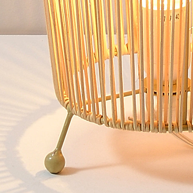 Openwork Rattan Weaving Column 2-Light Floor Lamp
