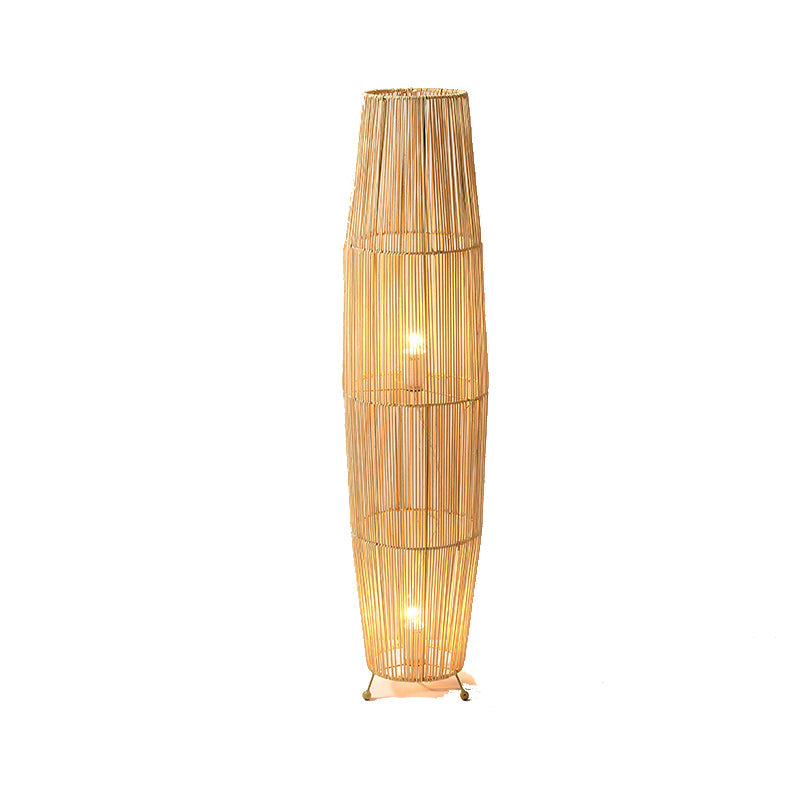 Openwork Rattan Weaving Column 2-Light Floor Lamp