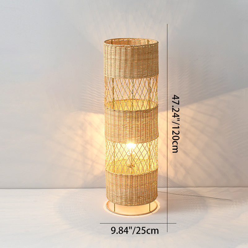 Openwork Rattan Weaving Cylinder Floor Lamp