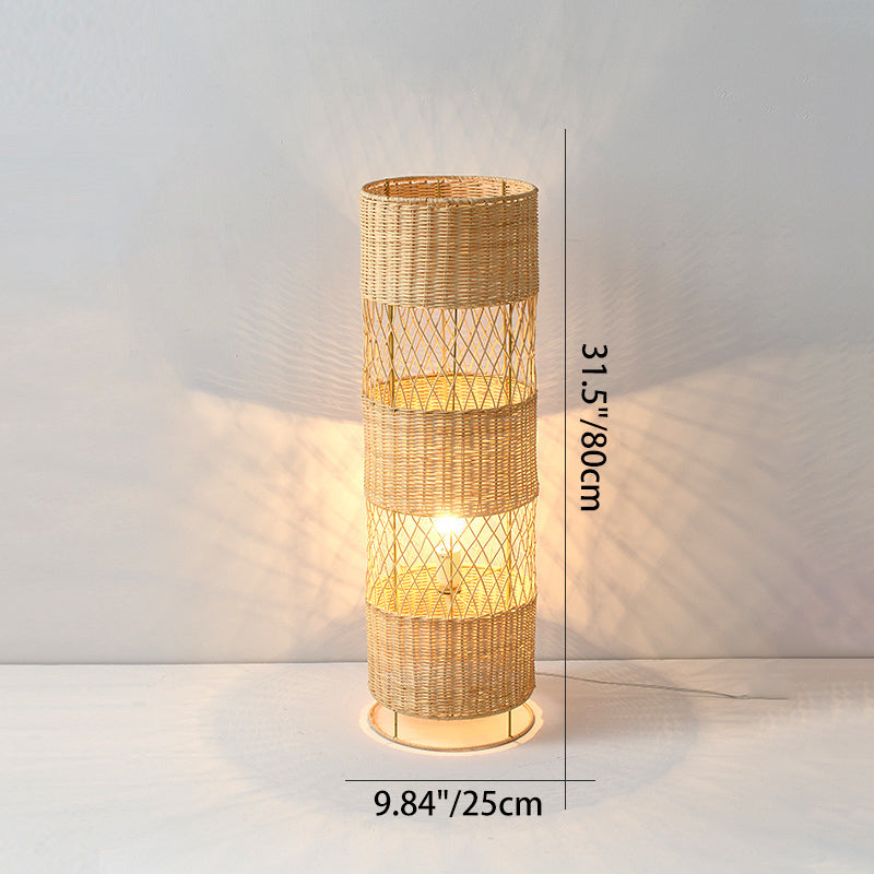 Openwork Rattan Weaving Cylinder Floor Lamp