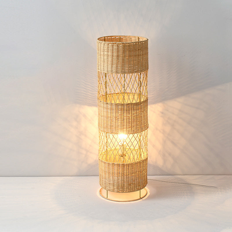 Openwork Rattan Weaving Cylinder Floor Lamp