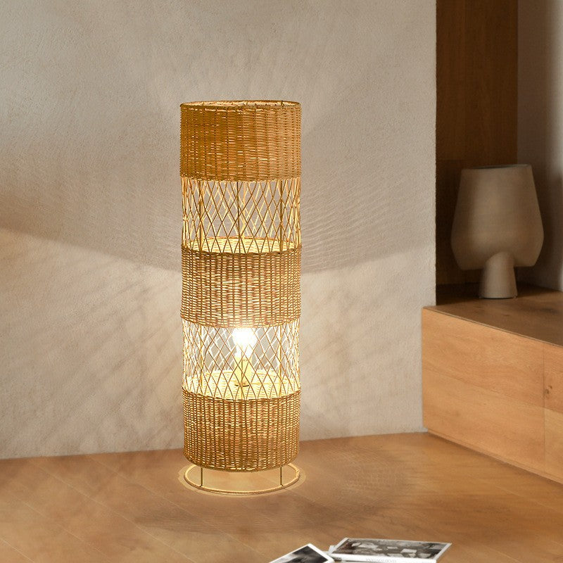 Openwork Rattan Weaving Cylinder Floor Lamp