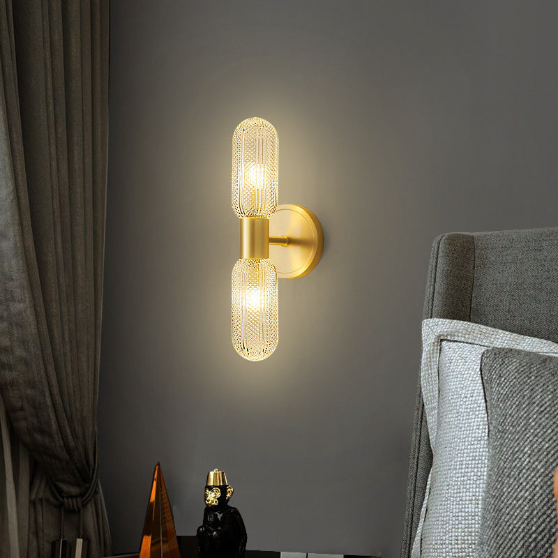 Full Copper Glass Column 2-Light Wall Lamp