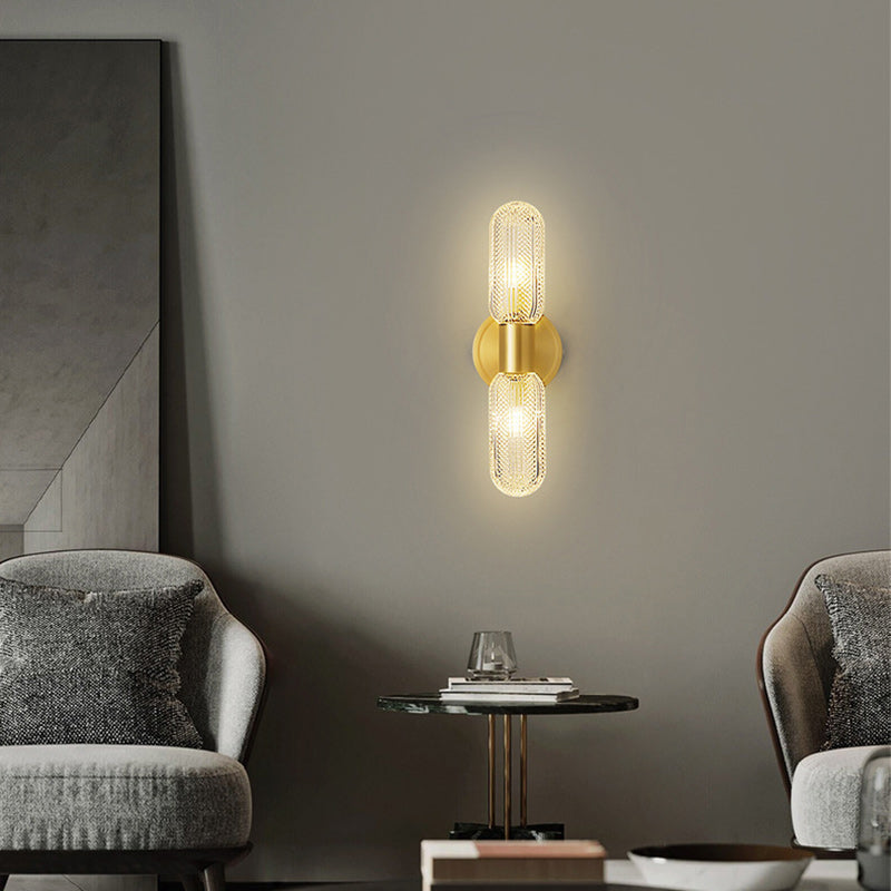 Full Copper Glass Column 2-Light Wall Lamp