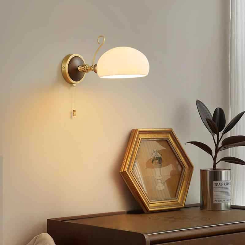 Brass Ash Wood Ceramic Wall Lamp