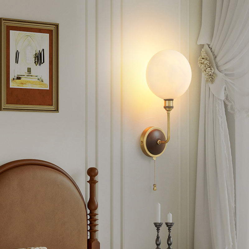 Brass Ash Wood Ceramic Wall Lamp