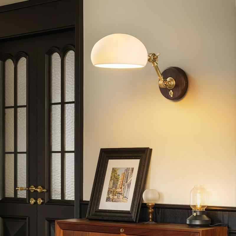 Brass Ash Wood Ceramic Wall Lamp