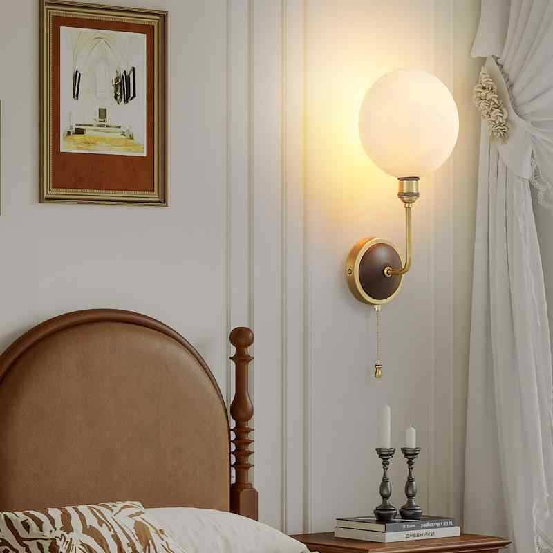 Brass Ash Wood Ceramic Wall Lamp
