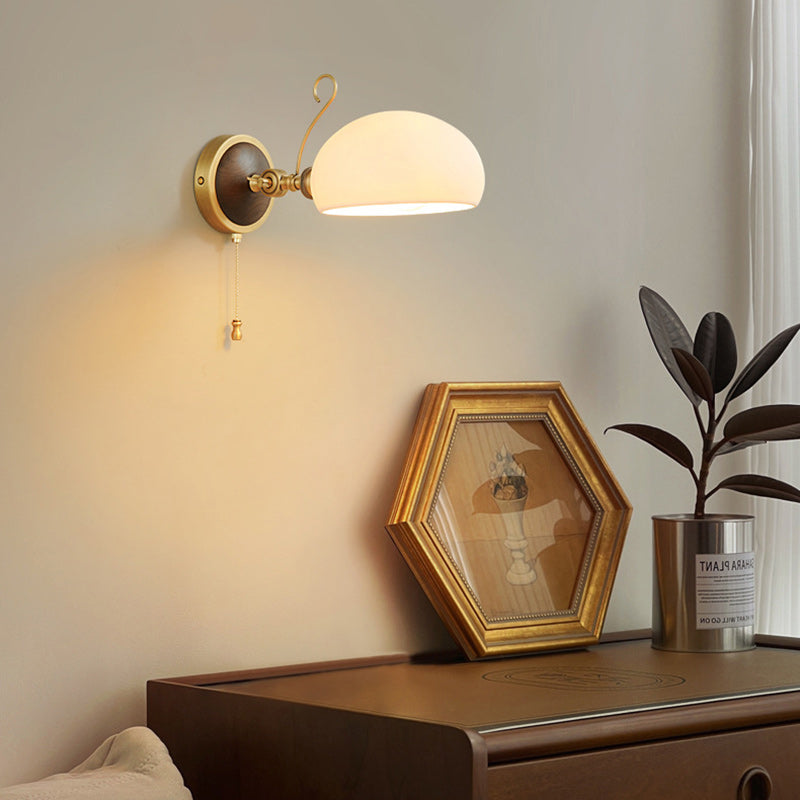 Brass Ash Wood Ceramic Wall Lamp