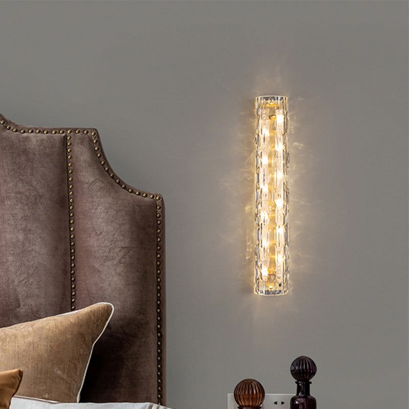 Brass Crystal Column Living Wall Lamp