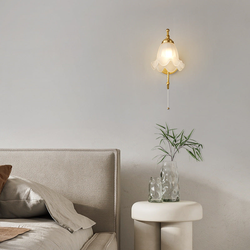 Full Copper Flower Glass Wall Lamp