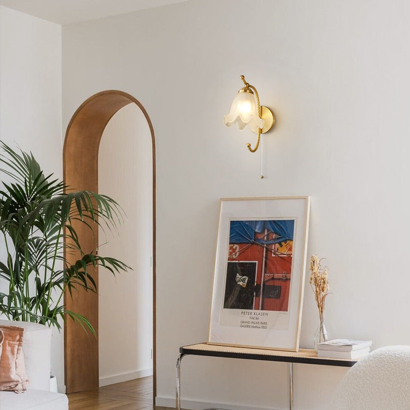 Full Copper Flower Glass Wall Lamp