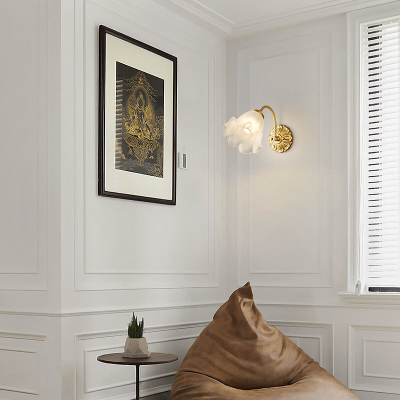 Full Copper Flower Glass Wall Lamp