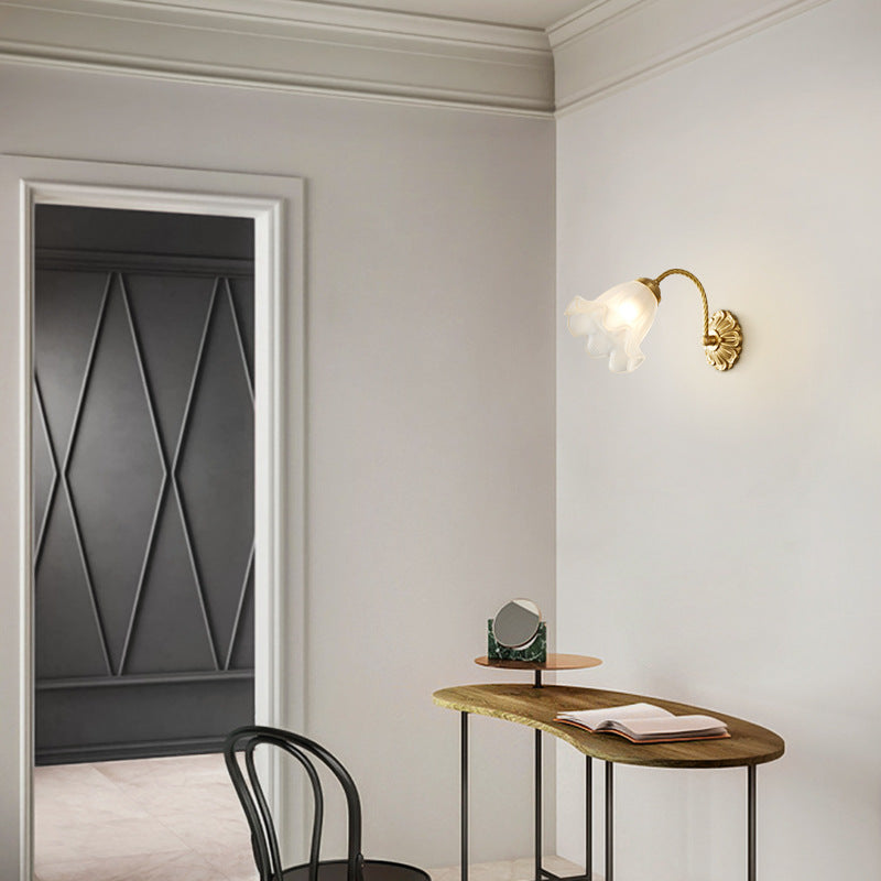 Full Copper Flower Glass Wall Lamp