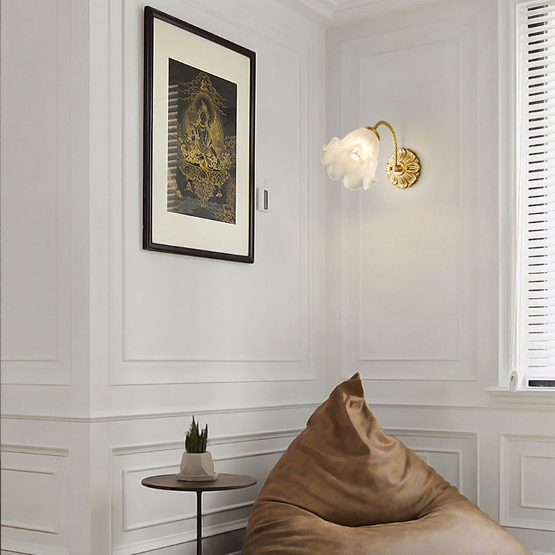 Full Copper Flower Glass Wall Lamp