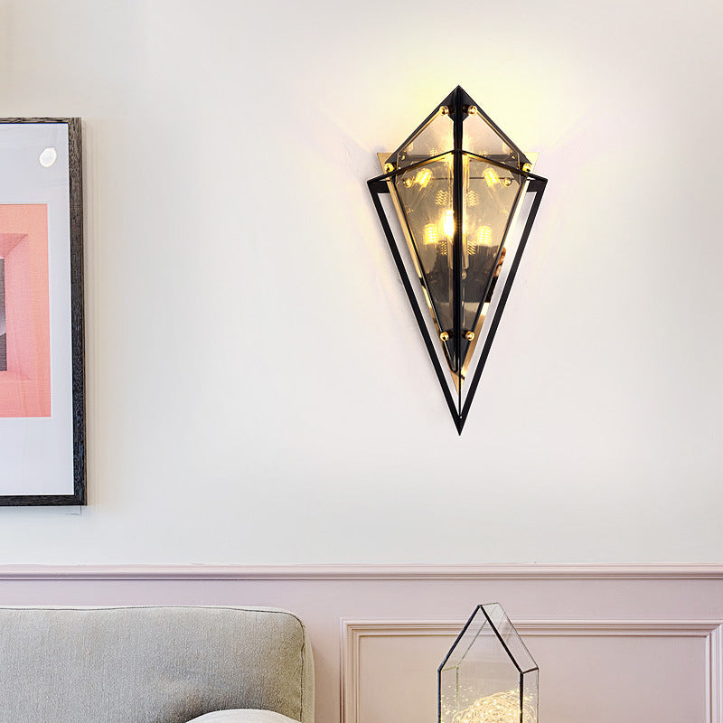 Rhombic Hardware Glass Bedroom Wall Lamp