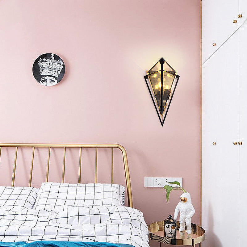 Rhombic Hardware Glass Bedroom Wall Lamp