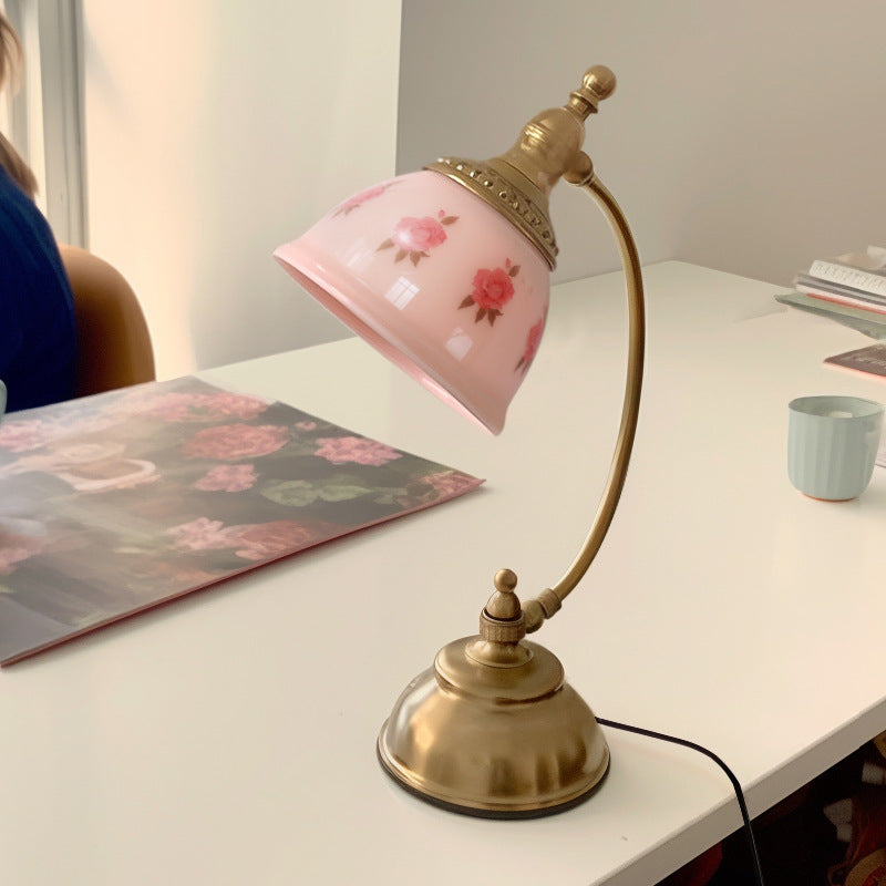 Antique Brass Printed Glass Table Lamp