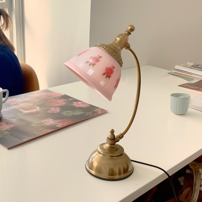 Antique Brass Printed Glass Table Lamp