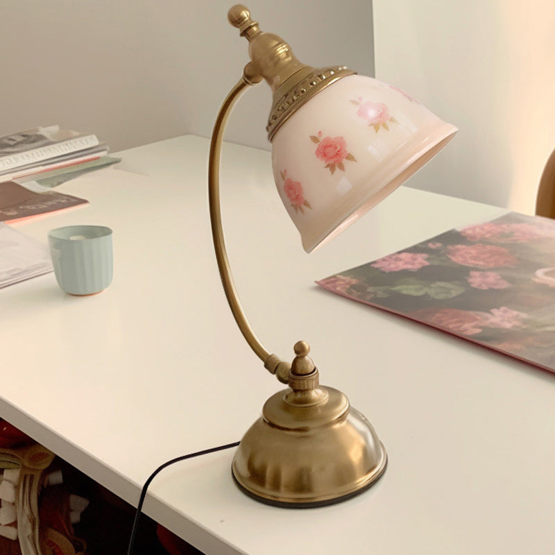 Antique Brass Printed Glass Table Lamp