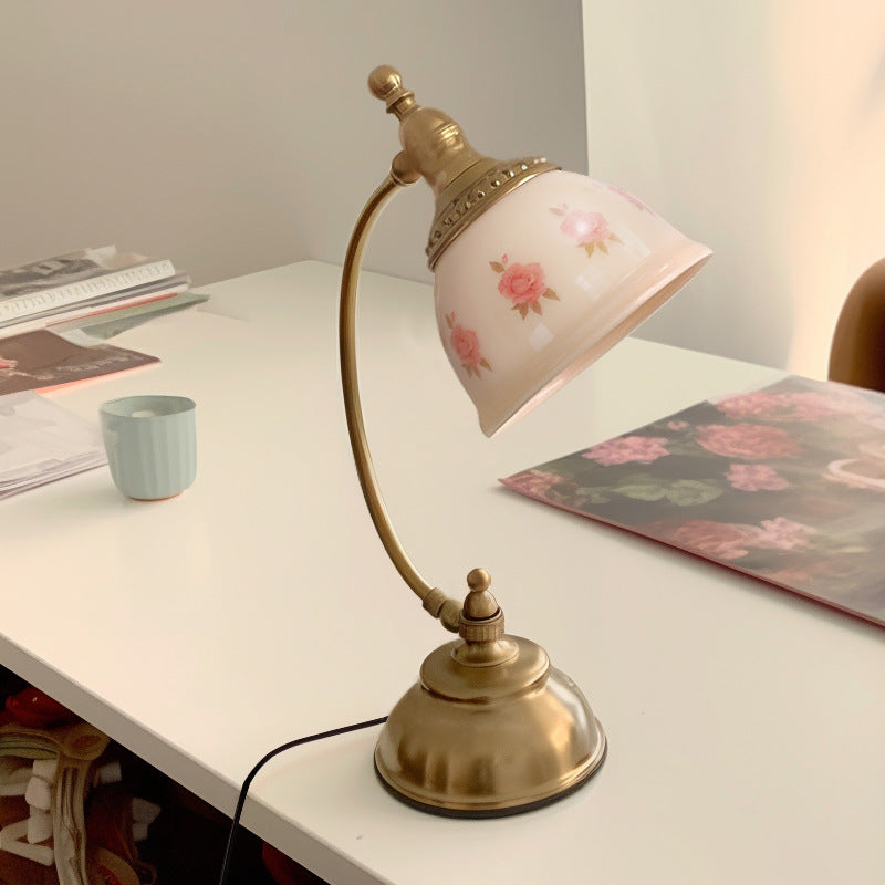 Antique Brass Printed Glass Table Lamp