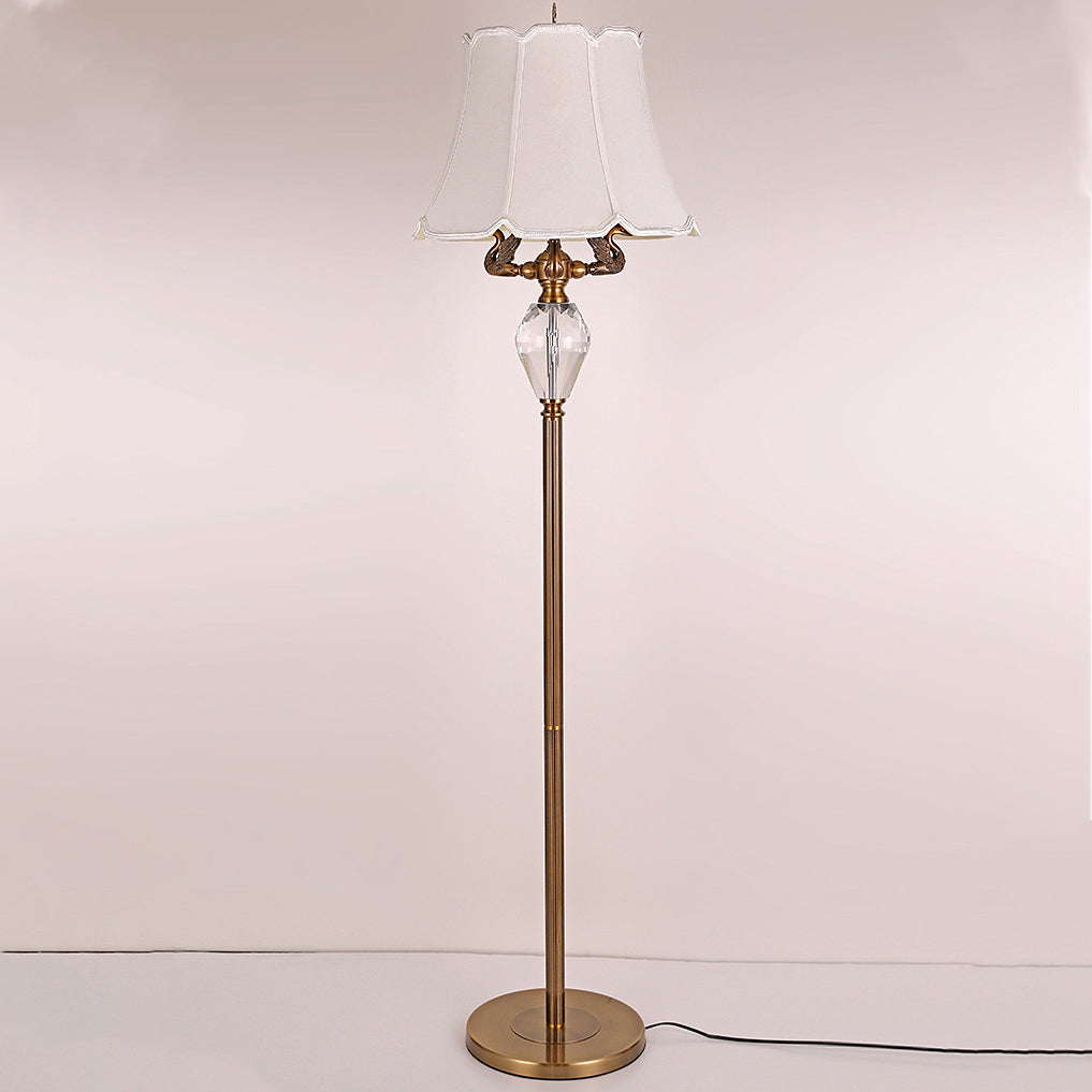 Fabric Bell Crystal Carving 3-Light Floor Lamp