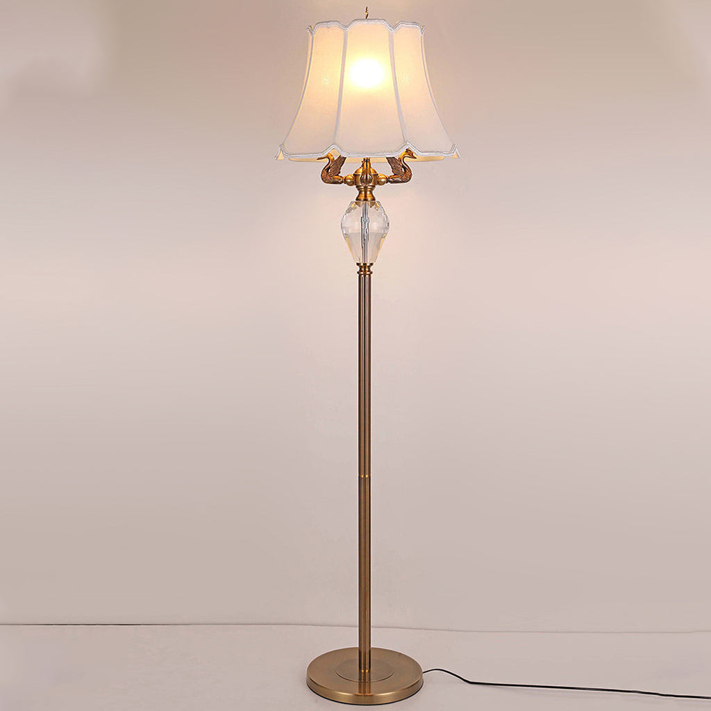 Fabric Bell Crystal Carving 3-Light Floor Lamp