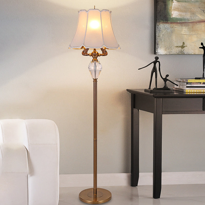 Fabric Bell Crystal Carving 3-Light Floor Lamp