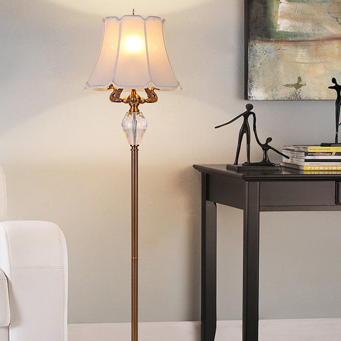 Fabric Bell Crystal Carving 3-Light Floor Lamp