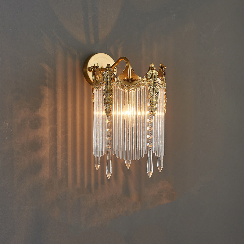Antique Brass Crown Glass Wall Lamp