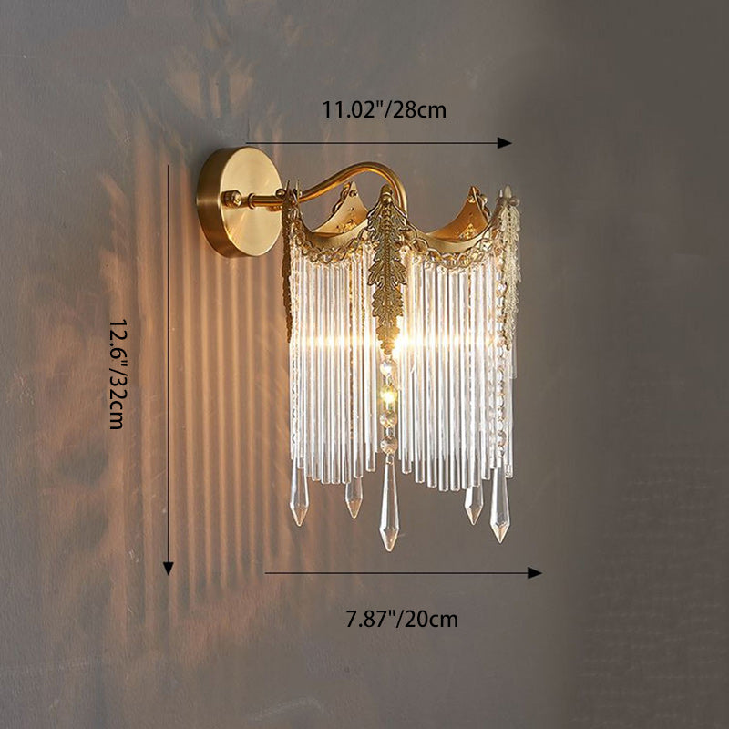 Antique Brass Crown Glass Wall Lamp