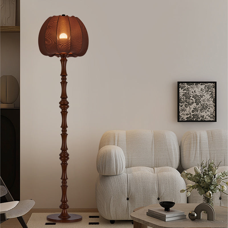 Fabric Pumpkin Solid Wood Floor Lamp
