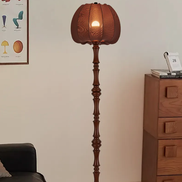Fabric Pumpkin Solid Wood Floor Lamp